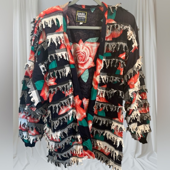 Vintage Jackets & Blazers - Vintage Paula Sweet Muslin Mink Fringe Jacket Floral